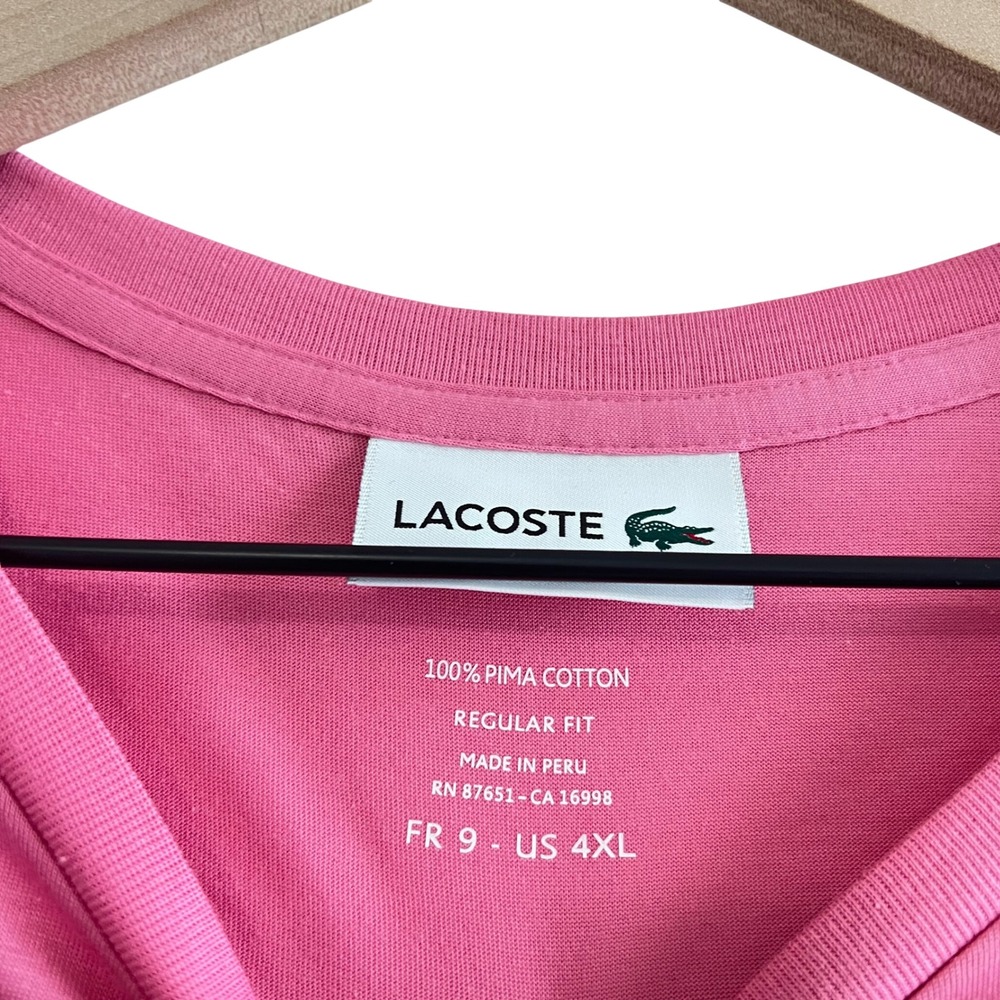 Lacoste Men's 4XL Pink Pima Cotton Crewneck T-Shirt Regular Fit NWT Luxury Basic - Picture 3 of 7